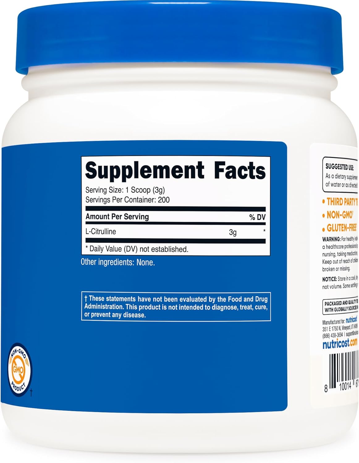 Nutricost L-citrulina pura (base) en polvo (21.16 oz)