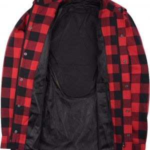 Mens Armored Checkered Flannel Biker Shirt, Multiple Waterproof Storage Pockets CE Approved Armor Reinforced Water Resistant