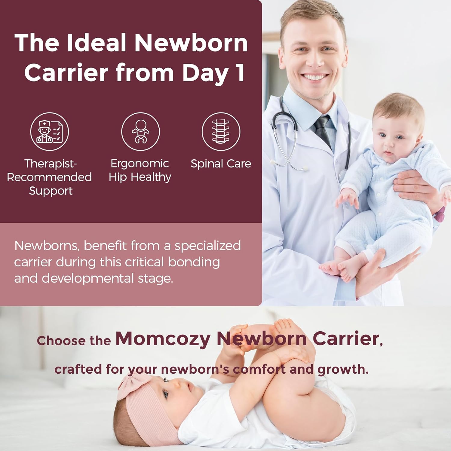 Momcozy Newborn Baby Carrier - Ergonomic, Cozy and Lightweight Carrier for 7-24lbs, Adjustable Neck Support with Sunshield, Breathable Airmesh Perfect for Summer Outing, Khaki