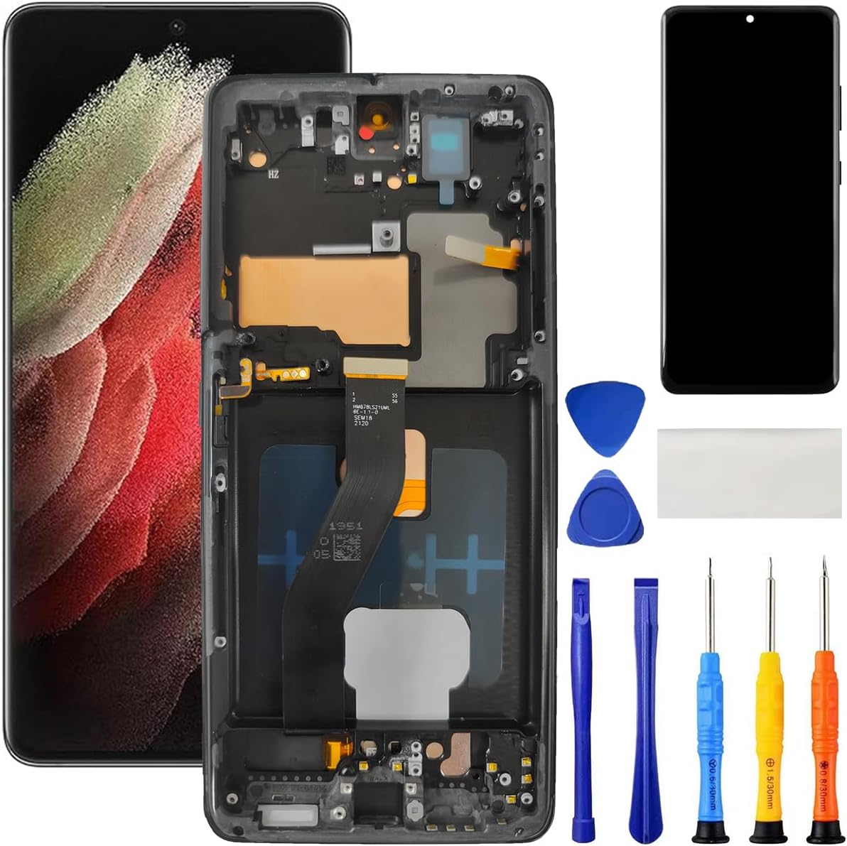 AMOLED for Samsung Galaxy S21 Ultra 5G Screen Replacement for Samsung S21 Ultra SM-G998U G998A G998W LCD Touch Display Digitizer with Repair Kits (Black with Frame)