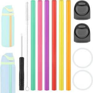 BOXOB Replacement Parts Kit for Owala FreeSip Water Bottle 24oz 32oz, Including 2 Replacement Stopper 2 Sealing Ring 6 Straw 1 Screwdriver & 1 Straw Brush