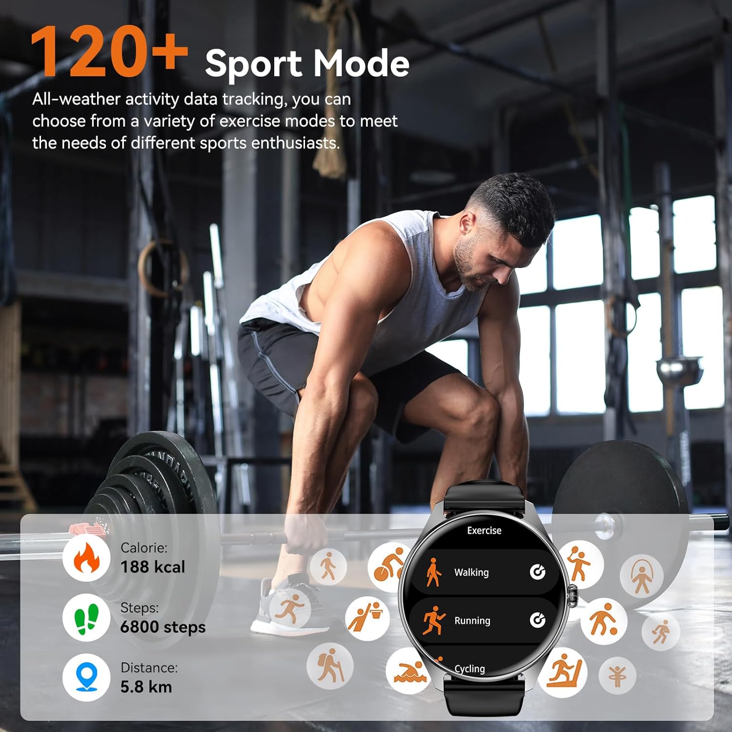 iBesi Smart Watches for Men Women with 1.43" AMOLED Display, 7-Day Battery, 120+ Sport Modes, Bluetooth Calling, Heart Rate & Sleep Monitor, IP68 Waterproof Compatible for iPhone and Android (Black)