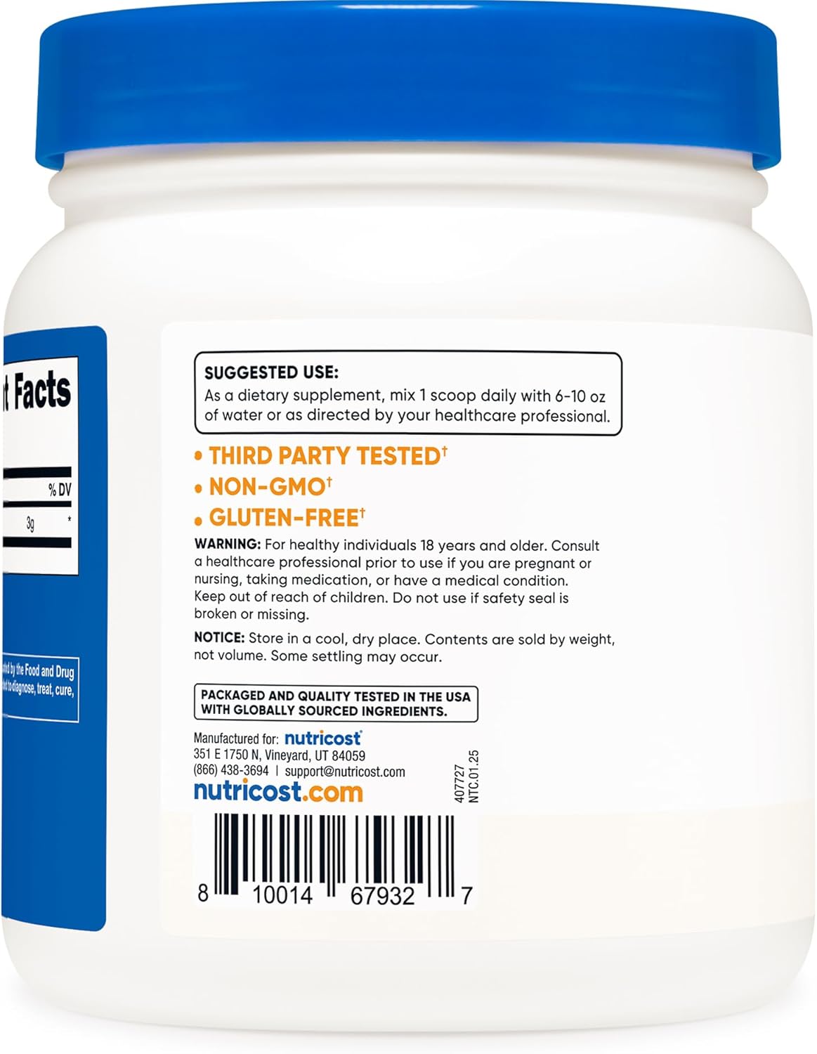 Nutricost L-citrulina pura (base) en polvo (21.16 oz)