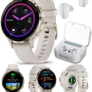 Wearable4U - Garmin Venu 3S GPS Smartwatch, AMOLED Display 41 mm Watch, Advanced Health and Fitness Features, Up to 10 Days of Battery, Sleep Coach, Ivory Case with White Earbuds Bundle