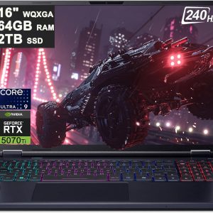 acer Predator Helios Neo 16 AI Gaming Laptop 16" 2560x1600 IPS 240Hz (100% DCI-P3 500nits) Intel 24-core Ultra 9 275HX 64GB RAM 2TB SSD GeForce RTX 5070 Ti (Up to 992 AI Tops) Win11 ICP Hub w/Copilot