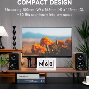 Edifier M60 Multimedia Speaker Bluetooth 5.3, 66W RMS, Hi-Res Audio & Hi-Res Wireless Audio, LDAC,3" Mid Bass & 1" Tweeter, USB-C & Aux Inputs, Compact Desktop Speaker – Classic Oak