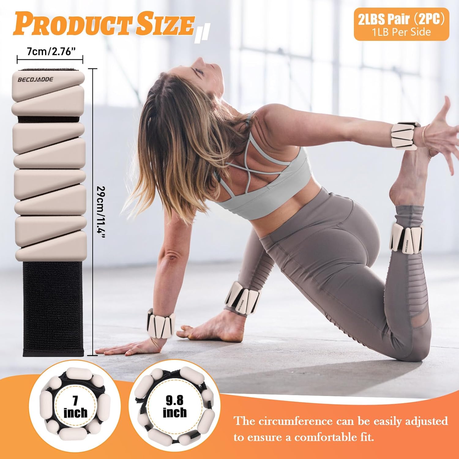 BECOJADDE Juego de pesas de tobillo de 2 (1 libra/2 libras/3 libras cada una) Pesas ajustables de muñeca para mujeres y hombres, pesas portátiles para brazo y pierna para pilates, correr, caminar