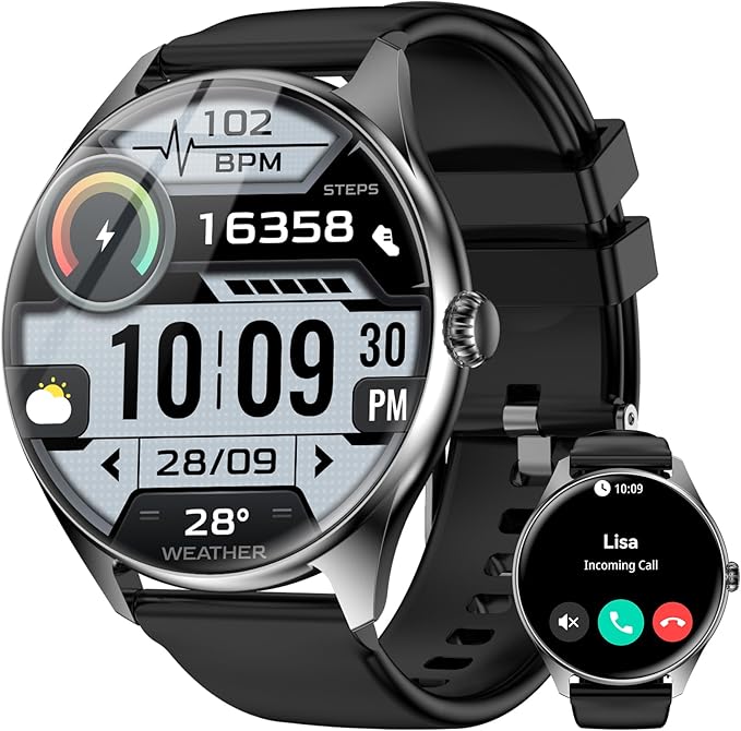iBesi Smart Watches for Men Women with 1.43" AMOLED Display, 7-Day Battery, 120+ Sport Modes, Bluetooth Calling, Heart Rate & Sleep Monitor, IP68 Waterproof Compatible for iPhone and Android (Black)