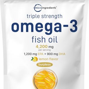 Suplementos de aceite de pescado Omega 3 de triple fuerza, 4200 mg por porción, 240 cápsulas blandas, sabor a limón, sin eructos (revestimiento entérico) | EPA 1200 mg + DHA 900 mg | Pescado de mar