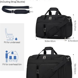 MILADA Bolsas de equipaje de mano para debajo del asiento para viajes, bolsa de lona plegable para viajes, Negro