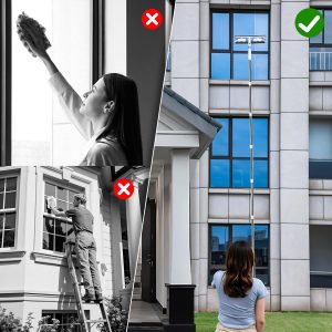 funest Escobilla de 126 pulgadas para limpieza de ventanas, herramienta de limpieza de ventanas 2 en 1 con poste de extensión, cabezal giratorio para interiores y exteriores, espejo de cristal de