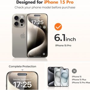 UNBREAKcable Shatterproof Tempered Glass Screen Protector for iPhone 15 Pro [3-Pack] [Easy Installation Frame] [9H Hardness] [99.99% HD Clear][Bubble Free] for Apple 6.1”