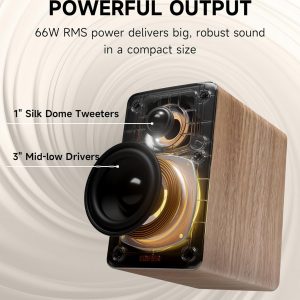 Edifier M60 Multimedia Speaker Bluetooth 5.3, 66W RMS, Hi-Res Audio & Hi-Res Wireless Audio, LDAC,3" Mid Bass & 1" Tweeter, USB-C & Aux Inputs, Compact Desktop Speaker – Classic Oak