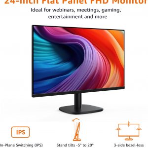 Amazon Basics 24 Inch (23.8 inch viewable) Monitor, FHD 1080P, Max 100Hz, VESA Compatible, Built-in Speakers, Black