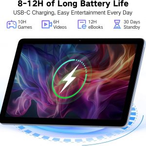 Winsing Android Tablet 10 Inch, Android 15 Tablets 2025 for Adults, Octa-Core, 12GB RAM,128GB Storage(2TB Expandable), Large Touch Screen Tablet with 10H Battery Life,WiFi & Bluetooth 5.0, Haze Blue