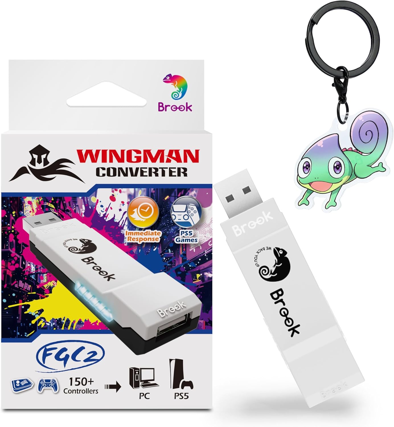 Brook Wingman FGC2 Converter with Keychain-Arcade Joystick Adapter Gamepad for PS5 & PC, Supports All PS5 Games 【Official Exclusive Version】