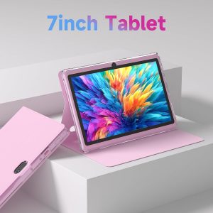 HOTTABLET Tablet 7Inch Android 14.0 with Protective Case, 8GB(4+4GB Expand) RAM+ 32GB ROM, IPS Screen, Dual Camera, Bluetooth 5.0 WiFi Tab (Pink)