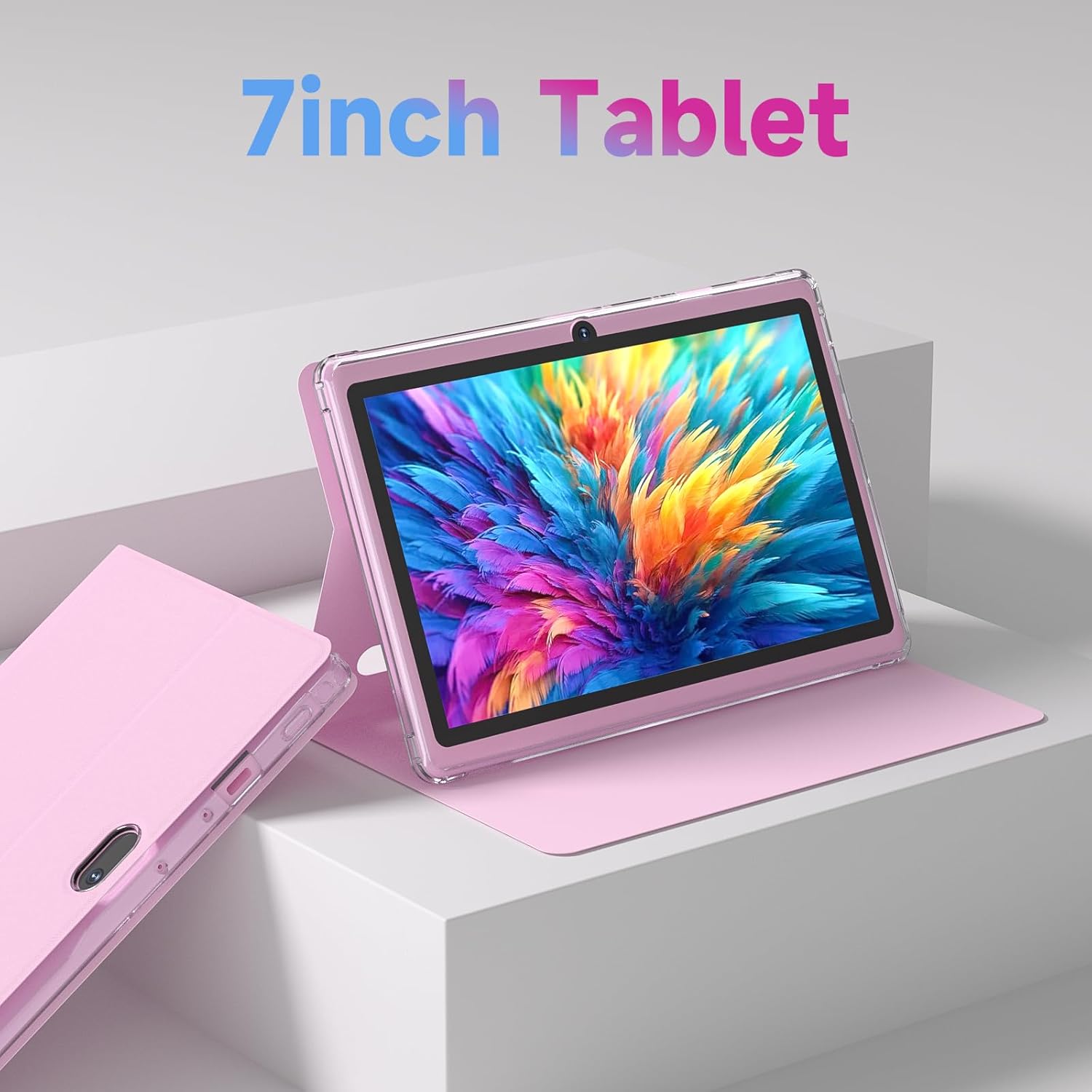 HOTTABLET Tablet 7Inch Android 14.0 with Protective Case, 8GB(4+4GB Expand) RAM+ 32GB ROM, IPS Screen, Dual Camera, Bluetooth 5.0 WiFi Tab (Pink)