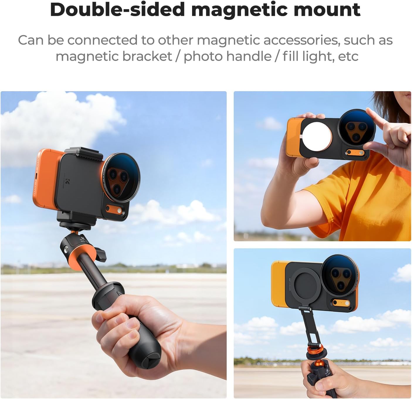K&F CONCEPT Double-Sided Magnetic Lens Filter Mount Adapter with 58mm Variable ND2-32 Filter, Compatible with iPhone 17 Pro and 58mm Threaded Filters, VND Filter Compatible with iPhone Camera Lens