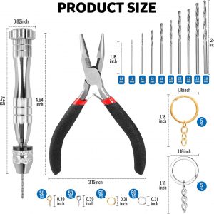LEOBRO Hand Drill, 222 PCS Pin Vise Hand Drill with Drill Bits(0.8 mm-3 mm), Needle Nose Pliers, Keychain Making Kit, Jewelry Making Supplies, Hand Drill Tools for Jewelry Keychains Making