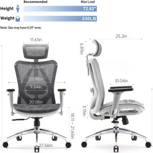 SIHOO M57 Ergonomic Mesh Office Chair, High Back Home Desk Chair with 3D Armrests, Lumbar Support and Adjustable Headrest, Comfortable Computer Chair, Big & Tall Office Chair Hold 330 LBS-Light Grey