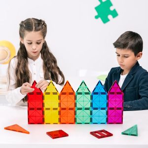 FNJO - Azulejos magnéticos, juego de 110 piezas de bloques de construcción magnéticos, bloques de construcción magnéticos, juguetes de aprendizaje y juego STEM para niños, juguete Montessori para