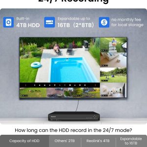 REOLINK 4K PoE Security Camera System Wired, 8pcs 8MP PoE Cameras, Smart Person/Vehicle Detection, 16CH NVR with 4TB HDD, H.265, 24/7 Recording, High Bitrate & Clear Stream, RLK16-800D8