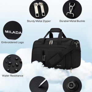 MILADA Bolsas de equipaje de mano para debajo del asiento para viajes, bolsa de lona plegable para viajes, Negro
