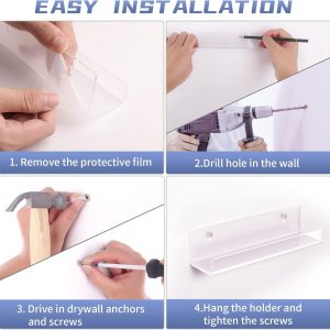 Laurensory Estante para Discos de Vinilo de Montaje en Pared, Soporte Expositor de Álbumes de Acrílico Transparente de 12 Pulgadas, Estantes Flotantes para Pared, Estante para Revistas, Estantería