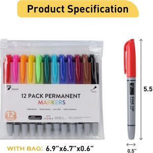 TOWON 12 marcadores permanentes – Juego de rotuladores de dibujo de varios colores, impermeables, de secado rápido, punta fina, marcadores de colores para colorear para adultos
