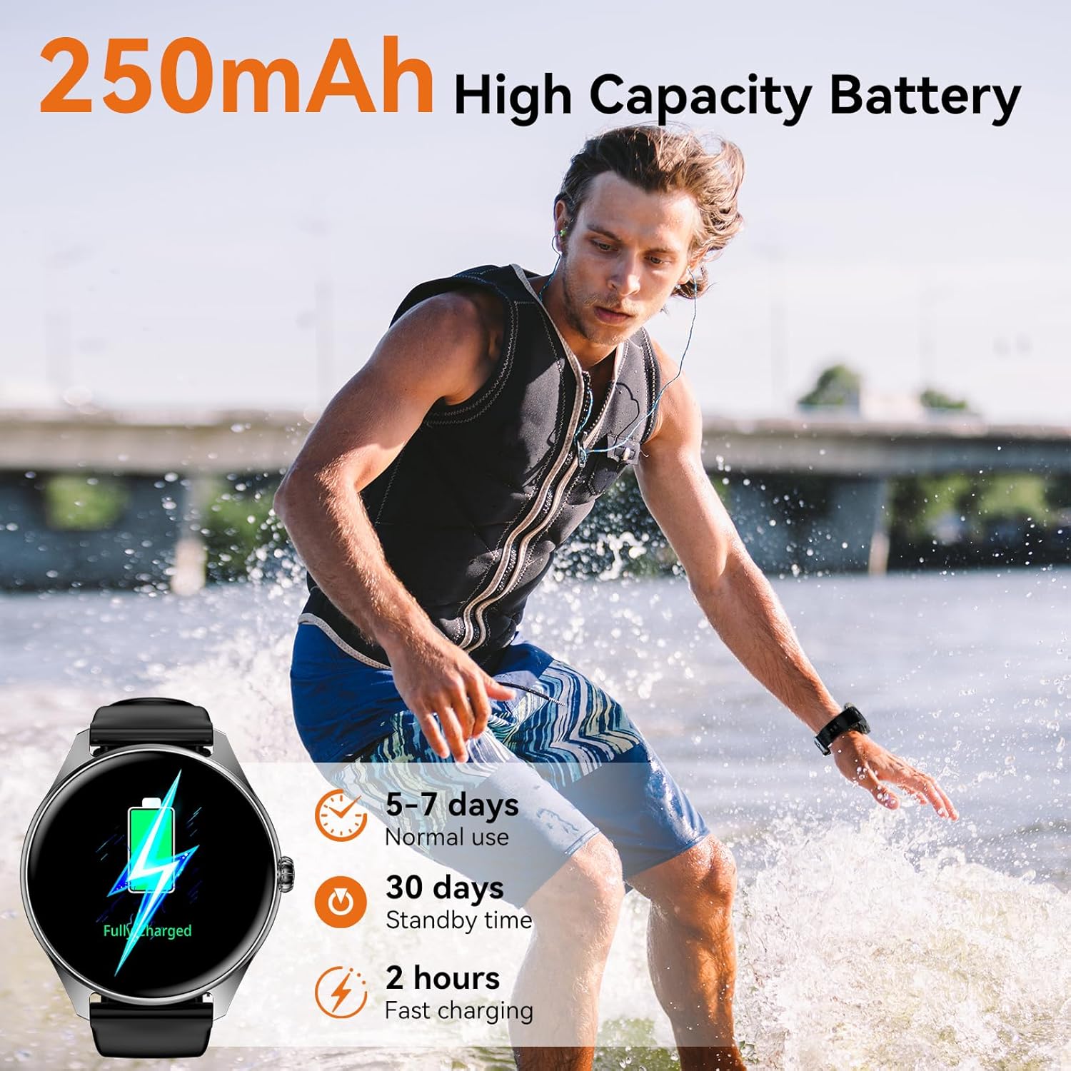 iBesi Smart Watches for Men Women with 1.43" AMOLED Display, 7-Day Battery, 120+ Sport Modes, Bluetooth Calling, Heart Rate & Sleep Monitor, IP68 Waterproof Compatible for iPhone and Android (Black)