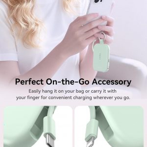 RORRY Cargador portátil, batería de poder portátil de 5000mAh con cables incorporados, paquete de batería de llavero de viaje para iPhone 17/16/15/14/13/12, para AirPods 2/3/4/Pro, Verde