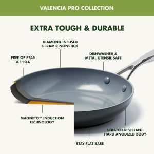 GreenPan Valencia Pro Hard Anodized 3 Piece Fry Pan Skillet Set, Ceramic Nonstick 8" 9.5" and 11" Induction Suitable Frying Pans, PFAS-Free Cookware, Dishwasher Safe, Oven and Broiler Safe, Gray