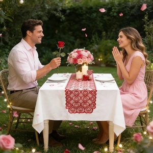 Camino de mesa de encaje con corazón rojo, decoración del día de San Valentín para bodas, decoraciones de San Valentín, aniversario, cocina, comedor, decoración de mesa de hogar, 13 x 72