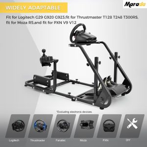 Marada Reinforced Stabilizing Racing Steering Wheel Cockpit Compatible with Fanatec, PXN, Thrustmaster, Logitech Device Adjustable Driving Simulator TV Stand Wheel & Pedal & Handbrake Not Included