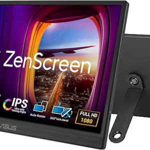 ASUS ZenScreen Monitor USB portátil de 16 pulgadas (MB169CK) - Full HD, IPS, Dual USB-C, Mini-HDMI, cuidado de los ojos, sin parpadeo, filtro de luz azul, superficie antirreflejo, soporte de 360°, garantía de 3 años