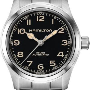 Hamilton Khaki Field Murph Automatic Men's Watch, 38mm Stainless Steel Case, Swiss Made, Black Dial Analog Wrist Watch, 100m Waterproof, Sapphire Crystal, 3-Hand Movement, Stainless Steel Strap
