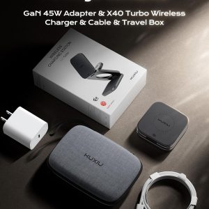 KU XIU Qi2.2 25W Magnetic Wireless Charger, Foldable 3 in 1 Travel Charging Station for iPhone 17/16/15/14/13/12, 5W for Apple Watch & AirPods, Aluminum Alloy Design, 45W GaN Adapter Included, Gray