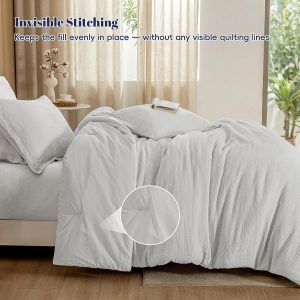 PHF Juego de edredón de muselina de algodón tamaño Queen, funda 100% algodón, ultrasuave y transpirable, ropa de cama ligera de 3 piezas para todas las estaciones con relleno de poliéster, 1 edredón