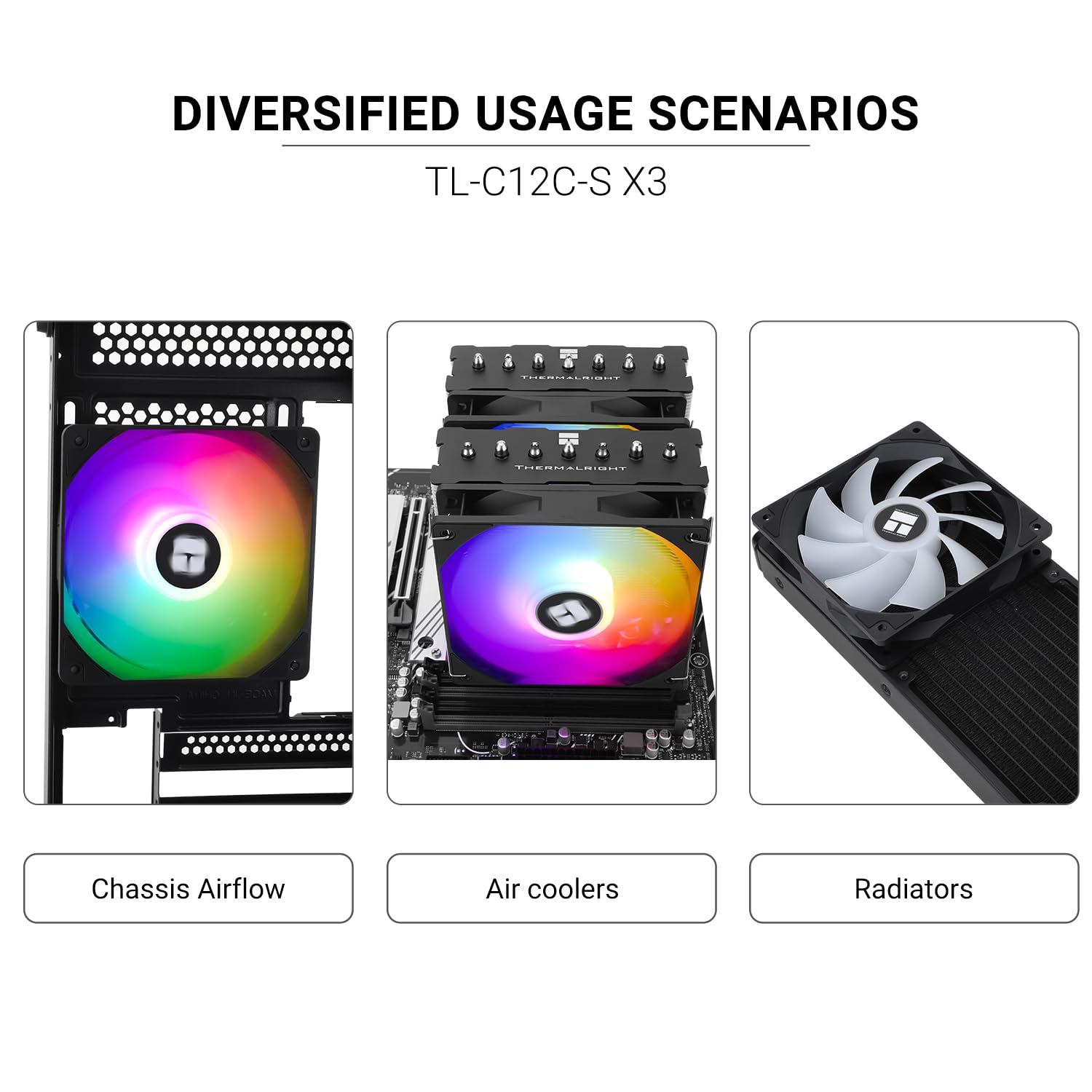 Thermalright TL-C12C-S X3 CPU Fan 120mm ARGB Case Cooler Fan, 4pin PWM Silent Computer Fan wth S-FDB Bearing Included, up to 1550RPM Cooling Fan(3 Quantities)