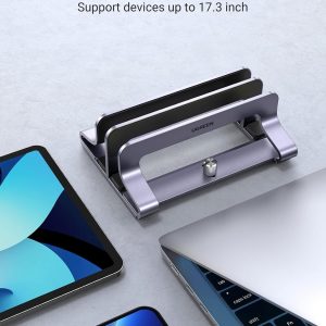 UGREEN - Soporte vertical para laptop de 2 ranuras para escritorio, compatible con MacBook Pro Air, Lenovo Ideapad, Surface Book, HP Notebook, Dell Chromebook de hasta 17,3 pulgadas, gris espacial