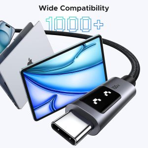 UGREEN Uno - Cable USB C a USB C de 100 W, cable de carga rápida tipo C con pantalla LED para iPhone 17/17 Air/17 Pro/17 Pro Max/16, MacBook Pro/Air, iPad Pro/Air, Galaxy S25 Ultra de 6.6 pies, color