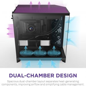 NZXT H9 Flow (2025) – Large Dual-Chamber ATX Mid-Tower Airflow PC Case – Includes 3 x 140mm & 1 x 120mm Fans – 420mm Radiator Support – Tempered Glass – Back-Connect Ready – Black