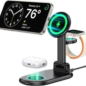 Cargador inalámbrico magnético Mag-Safe 3 en 1, estación de carga inalámbrica plegable de 15 W máximo para iPhone 17/16/15/14/13/12, cargador de viaje rápido para múltiples dispositivos, iWatch