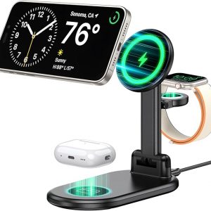 Cargador inalámbrico magnético Mag-Safe 3 en 1, estación de carga inalámbrica plegable de 15 W máximo para iPhone 17/16/15/14/13/12, cargador de viaje rápido para múltiples dispositivos, iWatch