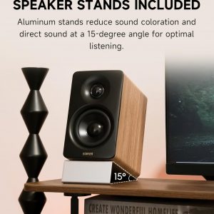 Edifier M60 Multimedia Speaker Bluetooth 5.3, 66W RMS, Hi-Res Audio & Hi-Res Wireless Audio, LDAC,3" Mid Bass & 1" Tweeter, USB-C & Aux Inputs, Compact Desktop Speaker – Classic Oak