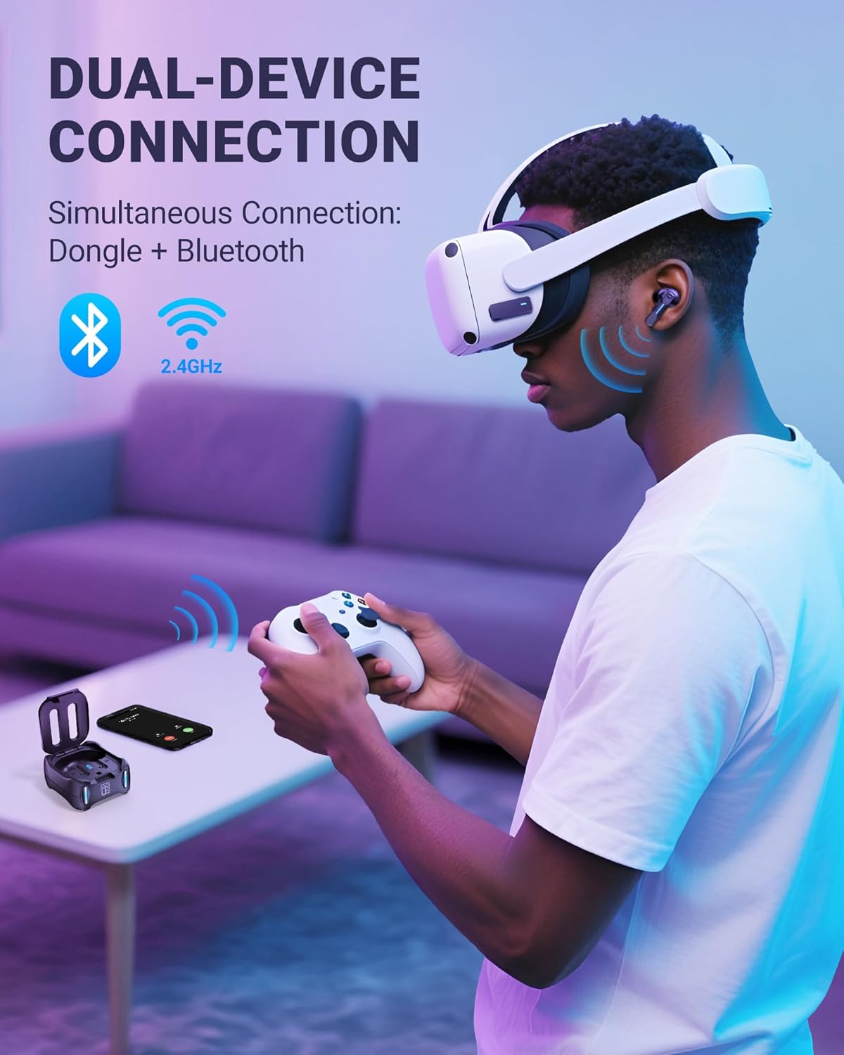 Middle Rabbit SW4 Pro Auriculares para juegos con micrófono inalámbricos, Dongle 2.4G + Modo Dual Bluetooth, Baja latencia de 20 ms, Compatibles con PS5, PS4, PlayStation, PC de escritorio y portátil