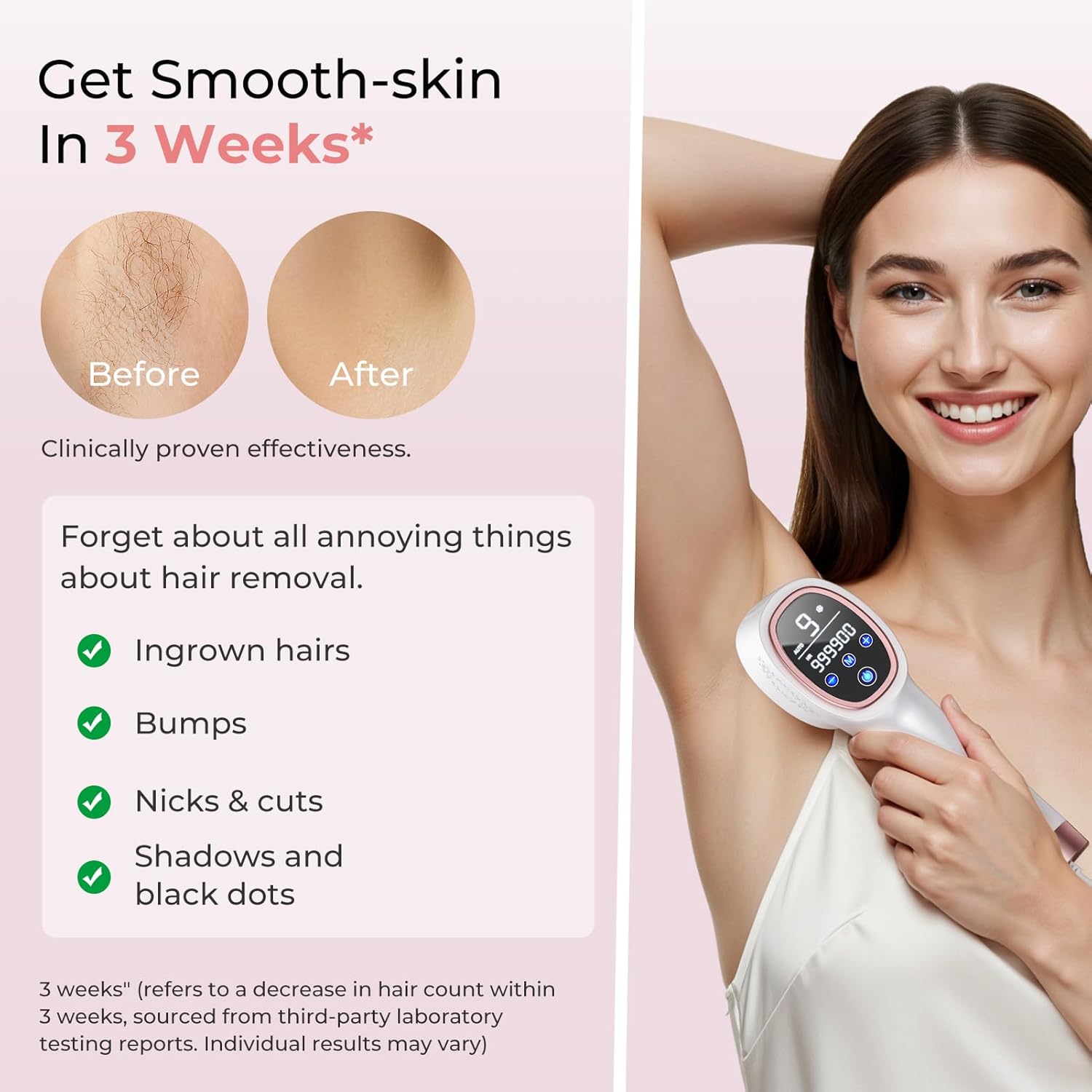 Ubroo IPL Laser Hair Removal Device - 41°F Ice Cooling Painless Laser for Women Men, Face Body Bikini, 21J Energy, 96% Hair Reduction, At-Home Professional Results
