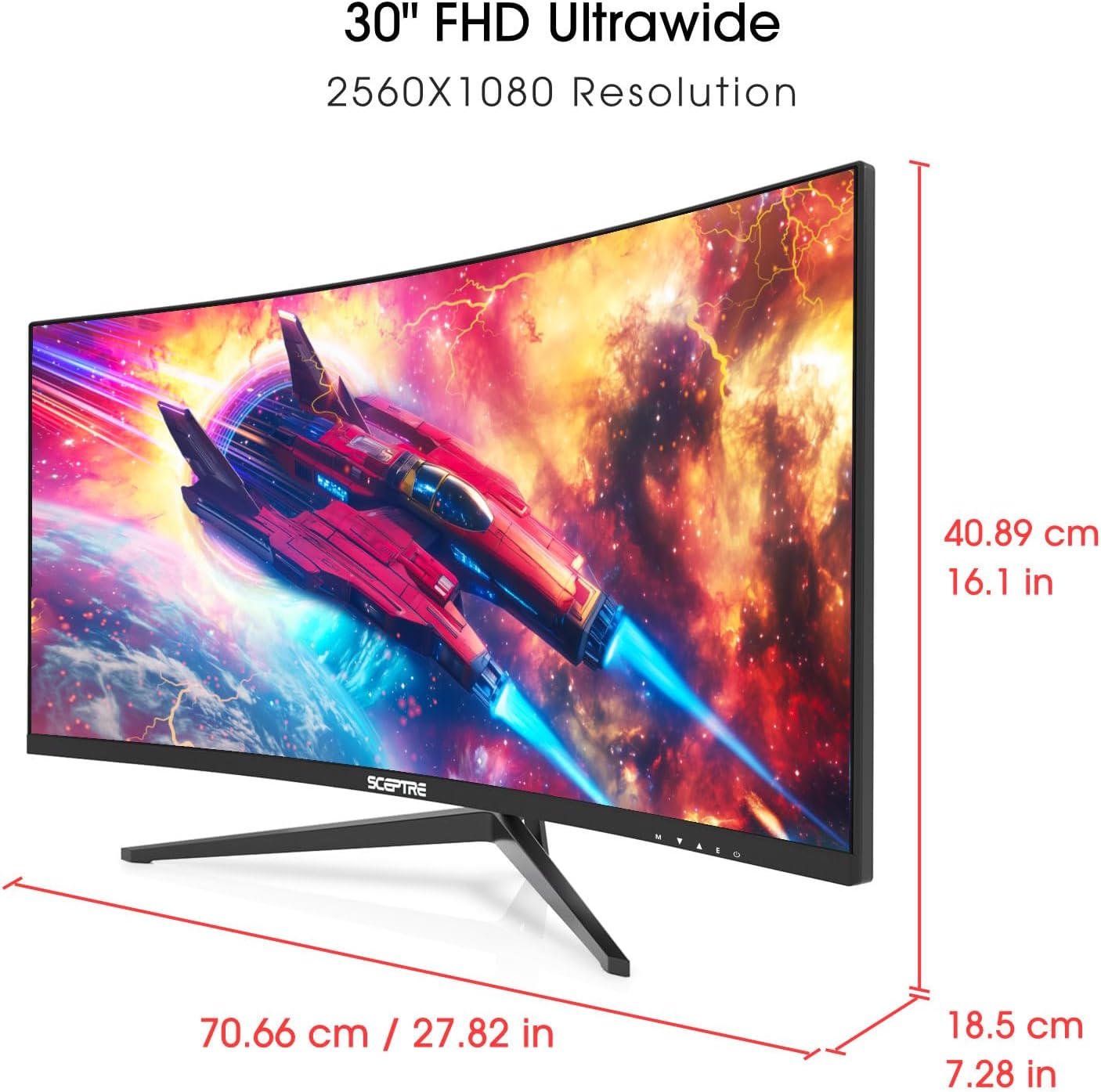 ¡Nuevo! Sceptre - Monitor para juegos curvado de 30 pulgadas 200+Hz FreeSync Altavoces integrados 2560 x 1080p HDMI x2 DP x2 Negro máquina 2026 (Serie C305B-200UN)
