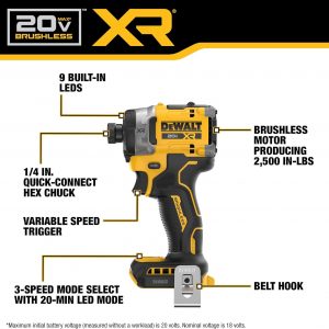DEWALT 20V MAX XR 1/4 Inch Cordless Impact Driver, Bare Tool Only (DCF860B) (Renewed)